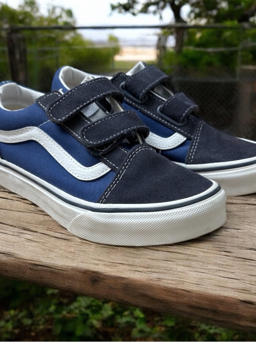 Vans Classic Kids Navy & White Velcro Skate Sneakers
